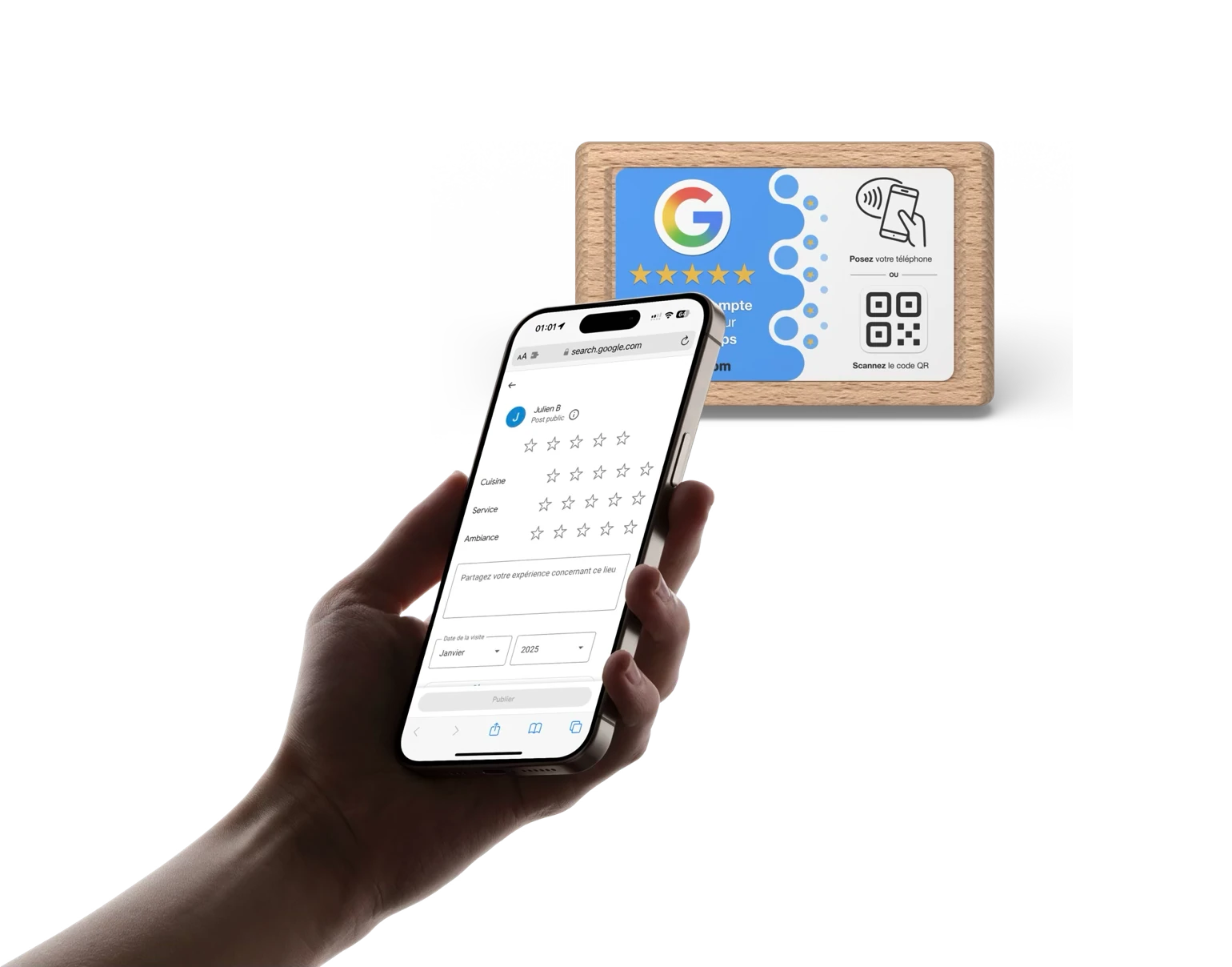 Un client laisse un avis Google depuis le Booster Google Pro