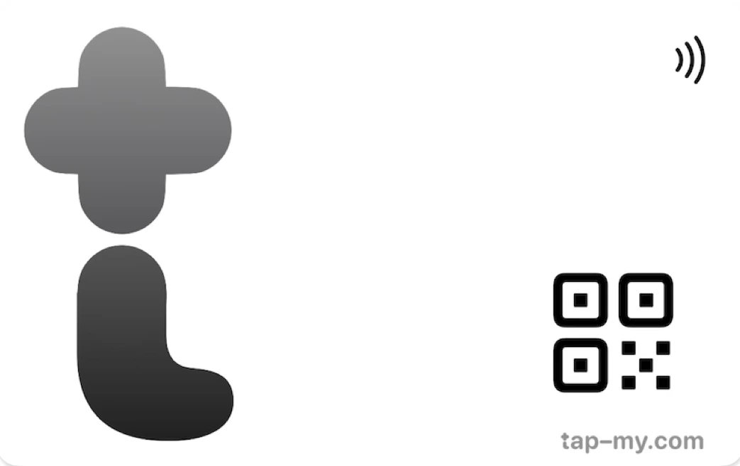 Carte Business blanche au logo Tap–My, avec QR code et logo NFC